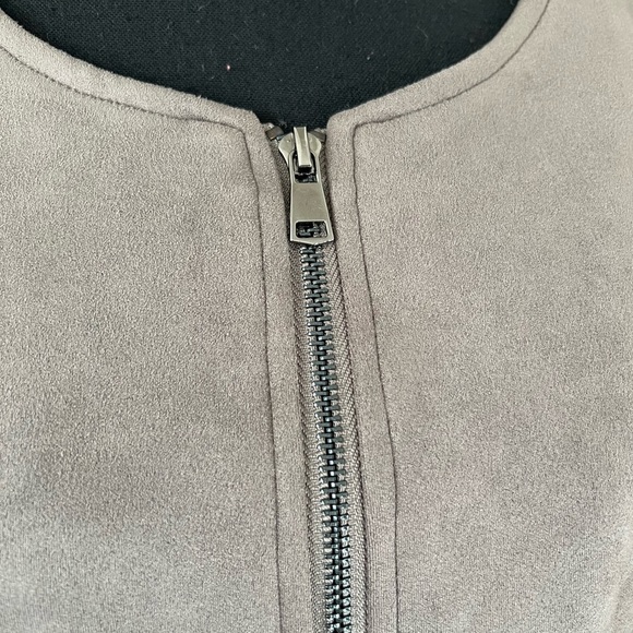 Anthropologie Solitaire Taupe Faux Suede Zip Up Jacket - Picture 3 of 4